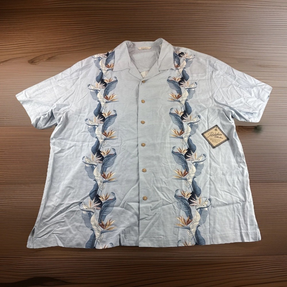Paradise Collection Silk Hawaiian Shirt Mens XXL Blue Floral Lounge Camp S/S NEW